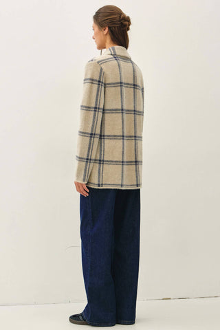 Fuzzy Plaid Collared Coat