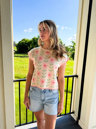 Flower Short Sleeve Sweater