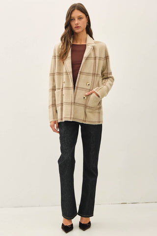 Fuzzy Plaid Collared Coat