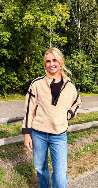 Tan/Black Sherpa Pullover
