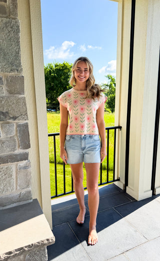 Flower Short Sleeve Sweater