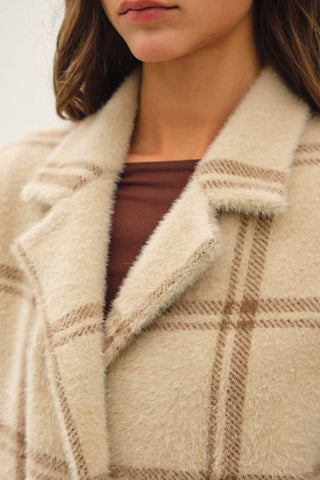 Fuzzy Plaid Collared Coat