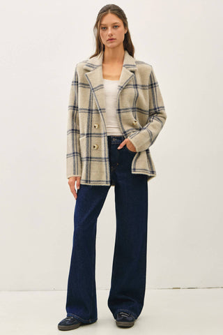 Fuzzy Plaid Collared Coat