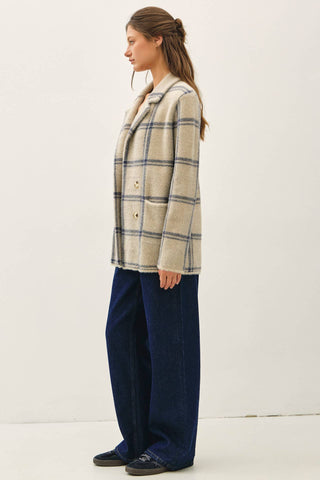 Fuzzy Plaid Collared Coat