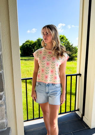 Flower Short Sleeve Sweater
