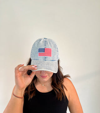 American Flag Denim Baseball Hat