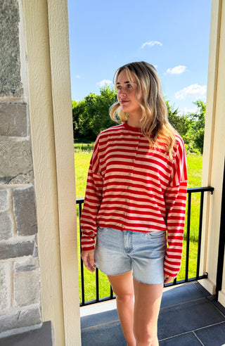 Red & Pink Stripe Cardigan