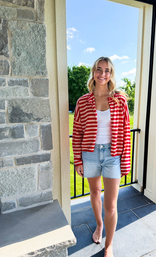 Red & Pink Stripe Cardigan