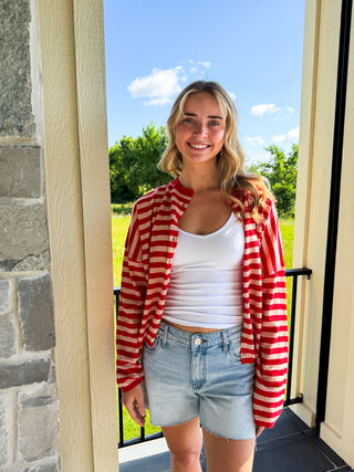 Red & Pink Stripe Cardigan