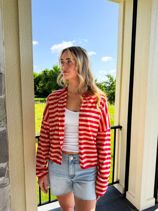 Red & Pink Stripe Cardigan
