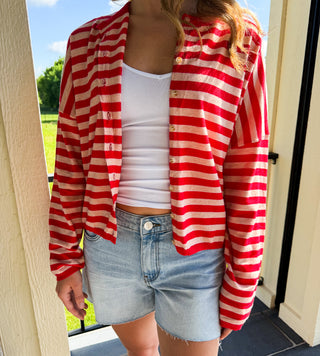 Red & Pink Stripe Cardigan