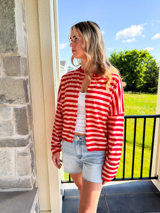 Red & Pink Stripe Cardigan