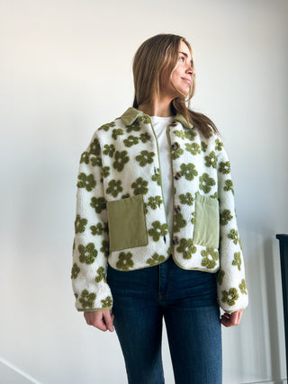Green Floral Teddy Jacket