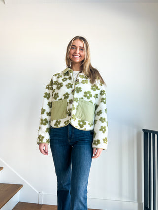 Green Floral Teddy Jacket
