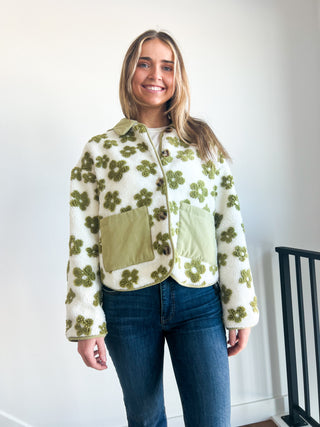 Green Floral Teddy Jacket