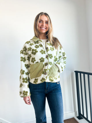 Green Floral Teddy Jacket