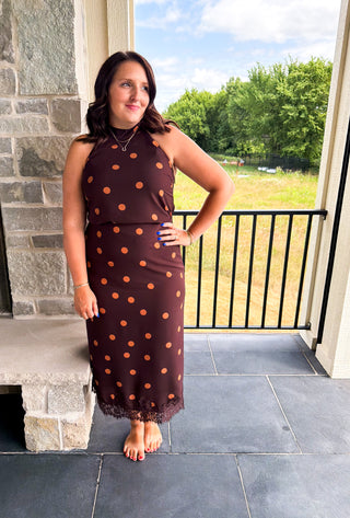 Brown & Carmel Polka Dot Halter Top