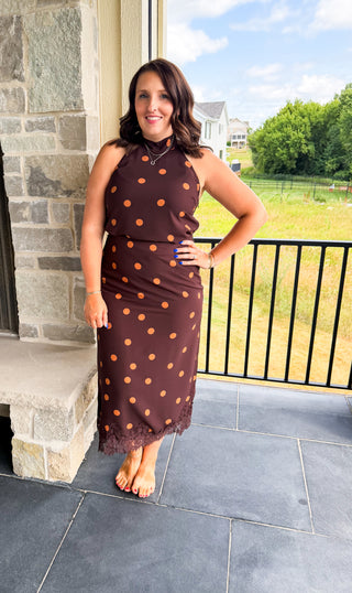 Brown & Carmel Polka Dot Halter Top