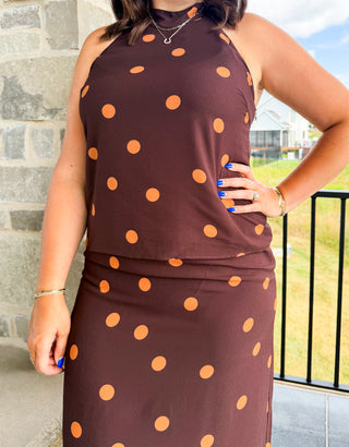 Brown & Carmel Polka Dot Halter Top