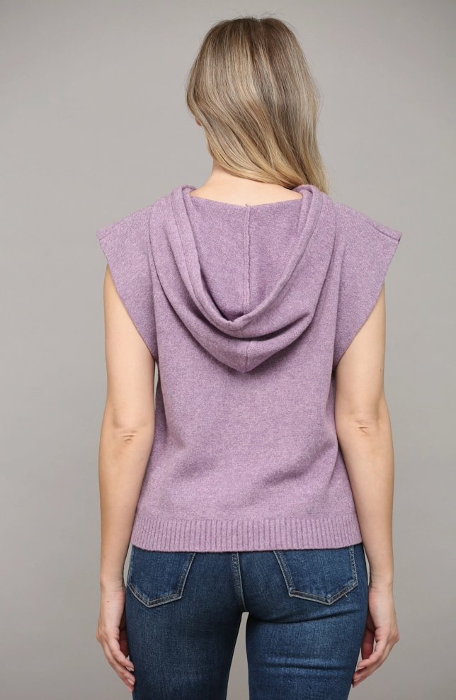 Wide Shoulder Hooded Knit Vest