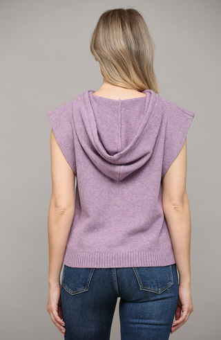 Wide Shoulder Hooded Knit Vest