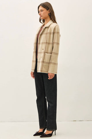 Fuzzy Plaid Collared Coat