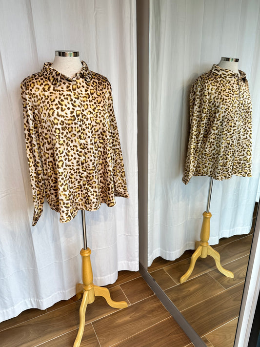 Satin Leopard Print Dress Shirt