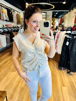 Ruched Cap Sleeve Sweater