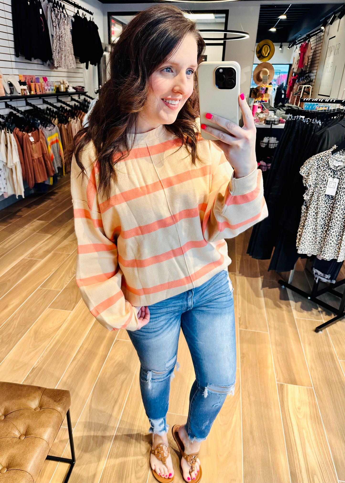 Coral Striped Summer Sweater
